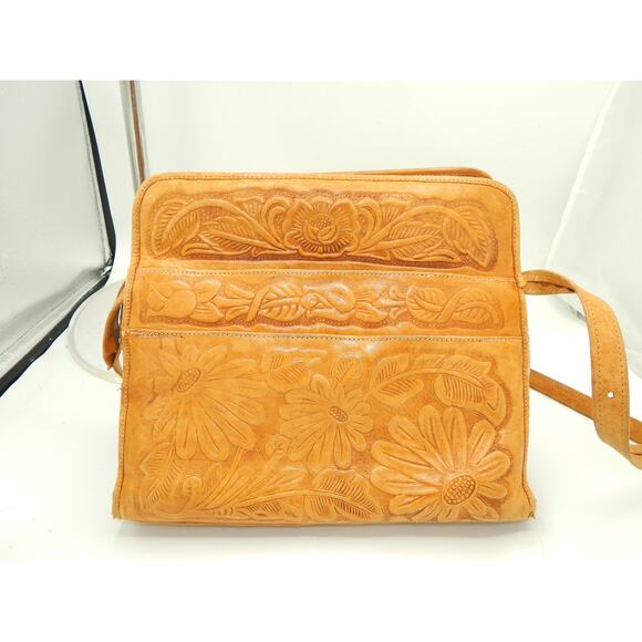 Vintage Tool Tan Leather Western Handbag Made in Mexico - Picture 1 of 10